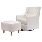 babyletto Toco Upholstered Swivel Glider and Stationary Ottoman in Performance Cream Eco-Weave, Greenguard Gold Certified