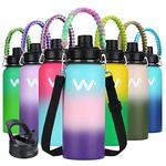 WEREWOLVES 32 oz Insulated Water Bottle With Paracord Handles & Strap & Straw Lid & Spout Lid,Reusable Wide Mouth Vacuum Stainless Steel Water Bottle for Adults (New-Dream Sky, 32 oz)