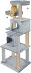 FURRLOVERS Fur Fabric Multistory Kitten Cat Tree - Condos | Perches | Hanging Balls | Jute RopeScratching Posts (22 x 18 x 57 Inches) (Grey - FURR-55)
