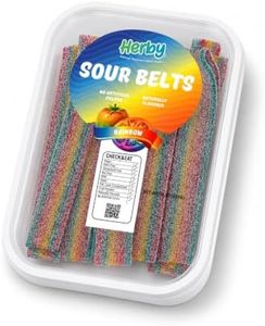 Herby Sour Candy Belt, Rainbow Flavor, Vegan & Halal, 10 Oz Plastic Tub (Pack of 12)