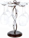 MyGift Bronze Metal Countertop Wine Glass Holder with Scrollwork Design, Freestanding Tabletop Stemware Storage Rack with 6 Hooks