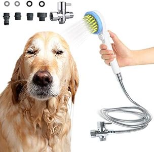 MTSLYH Dog Shower Attachment for Bathtub Faucet,Pet Shower Attachment with Shower Head,Hose& Adapter,Dog Bath Brush for Massaging & Grooming at Dog Bathing Station,Curry Comb for Dogs & Cats Washing