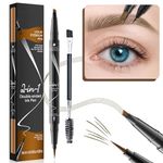 Eyebrow Pencil, Dual Ended Waterproof Eyebrow Pencil, Ultra Fine Pencil and Four Micro-Fork Tip Liquid Brow Pencil, Smudgeproof Brow Pen with Brow Brush, for Natural Looking Defined Eyebrows