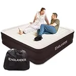 Englander Queen Air Mattress with Built in Pump Raised - Double High, 600 LB Weight Capacity - Luxury Size Camping Mattress - Blow Up Floor Bed for Home - Microfiber, Waterproof Airbed with Patch Kit