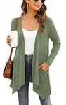 Veryoung Summer Long Sleeve Plus Size Cardigan for Women Lightweight Open Front Jacket Ladies Sweater Vests Fashion Casual Kimono with Pockets,Olive Green,3XL