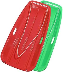 Slippery Racer Downhill Sprinter Flexible Kids Toddler Plastic Cold-Resistant Toboggan Snow Sled with Pull Rope and Handles -35 Inch- (2 Pack) (RED/GREEN)