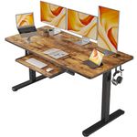 FEZIBO 55-Inch Large Height Adjustable Electric Standing Desk with Keyboard Tray, 55 x 24 Inches Sit Stand up Desk with Splice Board, Black Frame/Rustic Brown Top