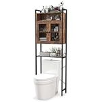 RELAX4LIFE Over The Toilet Cabinet, 5-Tier Bathroom Space Saver Toilet Organizer with 3-Position Adjustable Shelf & 2 Doors, Freestanding Washing Machine Laundry Storage Rack