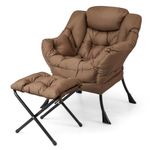 GORELAX Lazy Chair with Ottoman, Modern Accent Chair w/Armrests & Side Pocket, Upholstered Lounge Sofa Chair and Folding Footstool Set, Reading Chair for Bedroom, Living Room, Dorm Room (Brown)