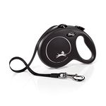 FLEXI New Classic Tape Retractable Dog Leash for Large Size Dogs Upto 50kgs. – 16 ft., Black | Tangle Free Pet Walking Leash with One-Handed Brake, Pause, Lock | German Quality Product