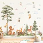 decalmile Large Forest Animals Tree Wall Decals Bear Deer Fox Woodland Wall Stickers Baby Nursery Kids Room Daycare Wall Decor