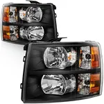 AUTOSAVER88 Headlight Assembly Compatible with 2007-2013 Chevy Silverado 1500/2007-2014 Silverado 2500HD 3500HD Replacement Headlamp Pair Black Housing Amber Reflector Clear Lens