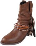 WOFANLULY Women's Ankle Boots, Low Heel Comfy Tassels Classic Slip On Fashion Boot, Dark Brown, 8 UK