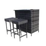 Chusstang Garden Bar Set, 3 PCS Patio Rattan Bar Table & 2 Bar Stools Sets, Outdoor Counter Pub Desk with Glass Top, Wicker Weave Bistro Weatherproof Rattan Garden Furniture (Gray)