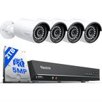 Reolink 8CH NVR CCTV Camera System, 4X 5MP Security Camera Outdoor with Person Vehicle Detection, 2TB HDD for 24/7 Recording, UHD PoE IP Cameras Night Vision Audio Email App Alerts, RLK8-410B4-5MP
