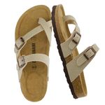 CUSHIONAIRE Luna Crossover Toe Strap Womens Sandals – Cork Footbed Slides with Adjustable Straps, Summer Sandals for Women 2025, STONE 7