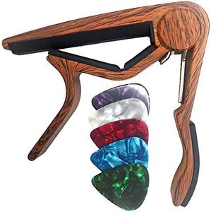 WINGO Classical Flat Guitar Capo for Nylon String Guitars-Rosewood Finish with 5 Picks.