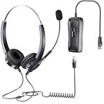 PChero Landline Telephone Headset with Mic, RJ9 Binaural Hands-free Noise Cancelling Headphones Corded Headset for Home House Phones