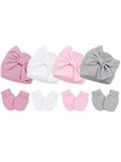 Century Star Newborn Baby Hat and Mittens Set Cotton Bow Hats for Boys and Girls Baby Infant Beanie 0-6 Months G White & Pink & Grey & Deep Pink 3-6 Months