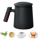 400Ml Tea Infuser Mug, Tea Cup with Lid Ceramic Teacup Tea Infuser Cup, Loose Leaf Tea Mug with Scald Protection Handle Steeping Mug, Ceramic Mug for Office and Home Tea, Coffee, Milk (Black)