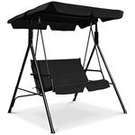 Tangkula 2-Person Patio Swing, Outdoor Yard Swing with Canopy & Cushion, Weather Resistant Steel Lounge Swing Chair for Porch, Backyard, Garden, Balcony (Black)