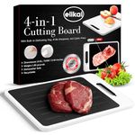 ELIKAI 4-in-1 Defrosting Tray for Frozen Meat with Cutting Board, Garlic Grater Plate, and Knife Refiner - Aluminum-Core Thawing Plate for Quick Meal Prep (Small, White)