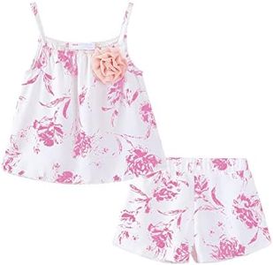 LittleSpring Little Girls Summer Outfits Floral Tank Top and Shorts 2 Pcs Clothes Set, Spaghetti Straps Set Pink, 10-12