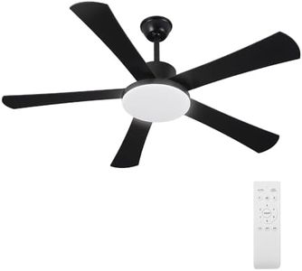 Krear Ceiling Fans with Lights, 52 inch Indoor/Outdoor Ceiling Fan with Remote Control, Reversible DC Motor, 5 Blades, Dimmable, Damp Rated Wooden Ceiling Fan for Bedroom, Patio, Porch, Black