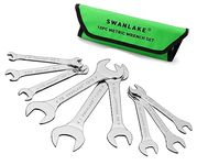 SWANLAKE 9Pcs Super-Thin Open End Wrench Set, CR-V Steel, SAE Size 1/4"-1-1/16" Slim Spanner Wrench Set with Rolling Pouch (9pcs SAE)