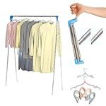 Portable Travel Garment Rack, Newly Upgraded Easy Foldable Drying Clothes Rack, Mini Retractable Drying Racks+4 Folding Coat Hangers for Travel, Camping, Hotel Room, Dance Costume, Laundry (Regular)