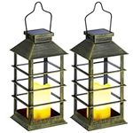 MAGGIFT 2Pack 12"" Solar Lantern Outdoor Garden Hanging Lantern Waterproof LED Flickering Flameless Candle Mission Lights for Table, Outdoor Party, Mother's Day Gift