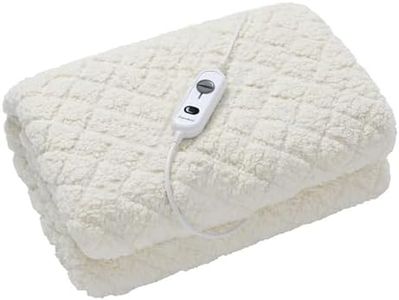 Dreamaker Quilted Sherpa Fleece 420GSM Fitted Electric Blanket, Safety Overheat Protection, 3 Heat Setting, Fast Heating, Machine Washable White King Single Bed