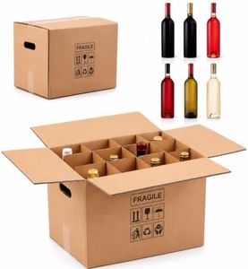Tatuo 5 Sets Wine Boxes for Moving Kits 16 x 12 x 12 Inch Corrugated 12 Bottle Cardboard Glass Dividers with Handle for Kitchen Shipping Wine Glassware Kitchen Dish Packing Moving (Box Included)