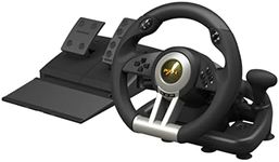 PXN V3 Pro Gaming Steering Wheel with Pedals - 180° Wheel, Vibration Feedback, Integrated-Shifter, Paddle Shifters - Steering Wheel for PC, PS3, PS4, Xbox and Switch - Black