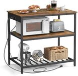 VASAGLE Kitchen Island with 3 Shelves, 39.4 Inches Width Kitchen Shelf with Power Strip, Large Worktop, Stable Steel Structure, Industrial, Easy to Assemble, Rustic Brown and Black UKKI105K01
