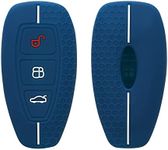 kwmobile Car Key Cover Compatible with Ford 3 Button Car Key Keyless Go Key Cover - Silicone Protective Car Key Fob Case - Dark Blue/White