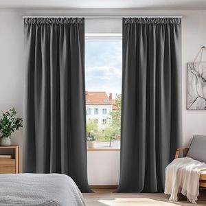 Deconovo Vorhänge Blickdicht Kräuselband Gardinen Schlafzimmer Thermovorhang Kälteschutz Verdunkelung, 245x140 cm(HöhexBreite), Dunkelgrau, 2er Set