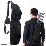 Syansju Archery Back Arrow Quiver, Canvas Arrow Holder, Shoulder Hanged Adjustable Quiver for Arrows, Archery Quiver with Front Pockets (Black)