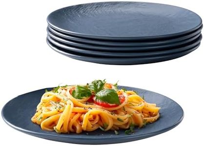 Navaris Grande assiette plate en grès - Lot 6x assiettes plates 27 cm pour 6 personnes - Service de vaisselle design tissé texturé pour dessert dîner viande steack poisson