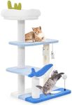 Costway Ocean-Themed Cat Tree, 3-Level Cat Tower w/Sisal Covered Scratching Posts, Hanging Interactive Toys, Top Perch, Jump Platforms, Spring Ball, Cute Cat Activity Center for Indoor Cats