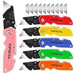 TIFICAL Folding Utility Knife 6-Pack, Quick-change Box Cutter for Cardboard and Boxes, Box Cutter Knife with Metal Clip, Back-lock Design Box Knife, Heavy Duty Box Opener with Extra 10 Blades (6-Pack)