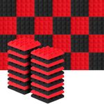 TECHBLAZE Sound Proof Acoustic Foam Panels High Density Sound Absorbing Wall Sheet 12"x12"x2" Sound 3D Pyramid Tiles Noise Reduction Treatment for Studio Gaming Podcast Indoor (100 QTY, RED & BLACK)