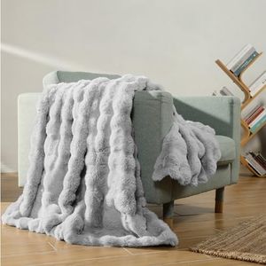 HOMELEVEL Manta Pelo Largo - Manta de Pelo Sintético 127 x 152 cm - Mantas para Sofa Decorativas - Manta Gris de Pelo
