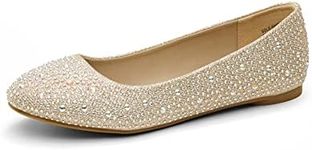 DREAM PAIRS Women's Sole-Shine Rhinestone Ballet Flats Shoes,Sole-Shine,Gold,Size 10