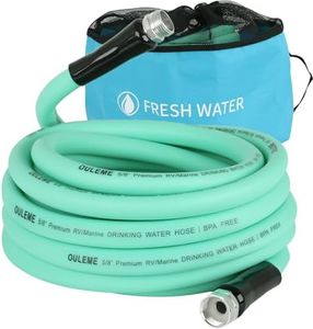 OULEME 25ft Premium RV Fresh Drinking Water Hose with Storage Bag, 5/8" For Travel Trailer Camper and Marine, Lead BPA Phthalate Free Green Garden Hose, Anti-Kink, Flexible