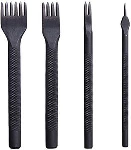 WUTA Sharp Black Pricking Iron Leather Craft Hole Punch Tools Diamond Point Polished Prongs Leather Chisel Stitching Tools,4mm 1+2+4+6 Teeth Set