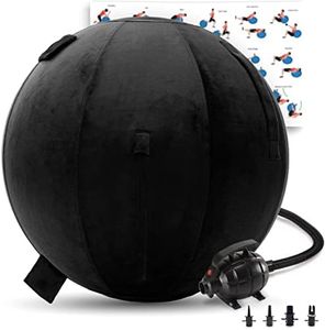 Exercise Ball 65cm/26in, Black Mirco Plush Soft Cover with Electric Quick Pump For Yoga, Pilates, Fitness Balance Stability, Office Ball Chair Seat. Soft & Slip Resistant, Pro Guide