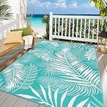 HiiARug Outdoor Rug 5x7ft Reversible Mats Waterproof Portable Camping Mat Outdoor Mat Palm Leaves Outdoor Carpet for Balcony, Deck, Backyard, Picnic Beach RV Camping