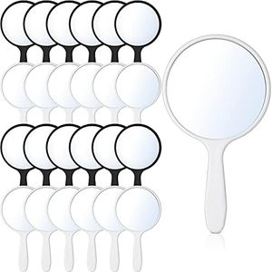 Jetec 25 Pcs Handheld Mirror with Handle, 3.94" L x 2.17" W, Small Portable Round Mirror Bulk for Kids Travel Makeup Classroom Camping Daily DIY Crafts (Black,White)