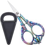 HITOPTY Vintage Embroidery Scissors, 4.6in Small Sharp Tip Sewing Scissor w/Black Case, Rainbow Craft Shears Detail Yarn Thread Snips for Cross Stitch Needlework DIY Art Handicrafts Tool